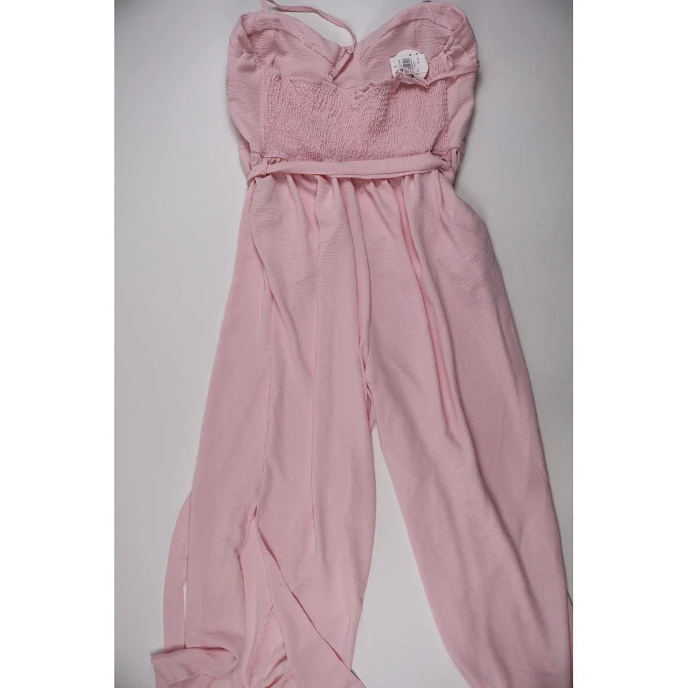 Jolie & Joy Jumpsuit Wide Leg Sweetheart Slit Pink Solid 3X NWT